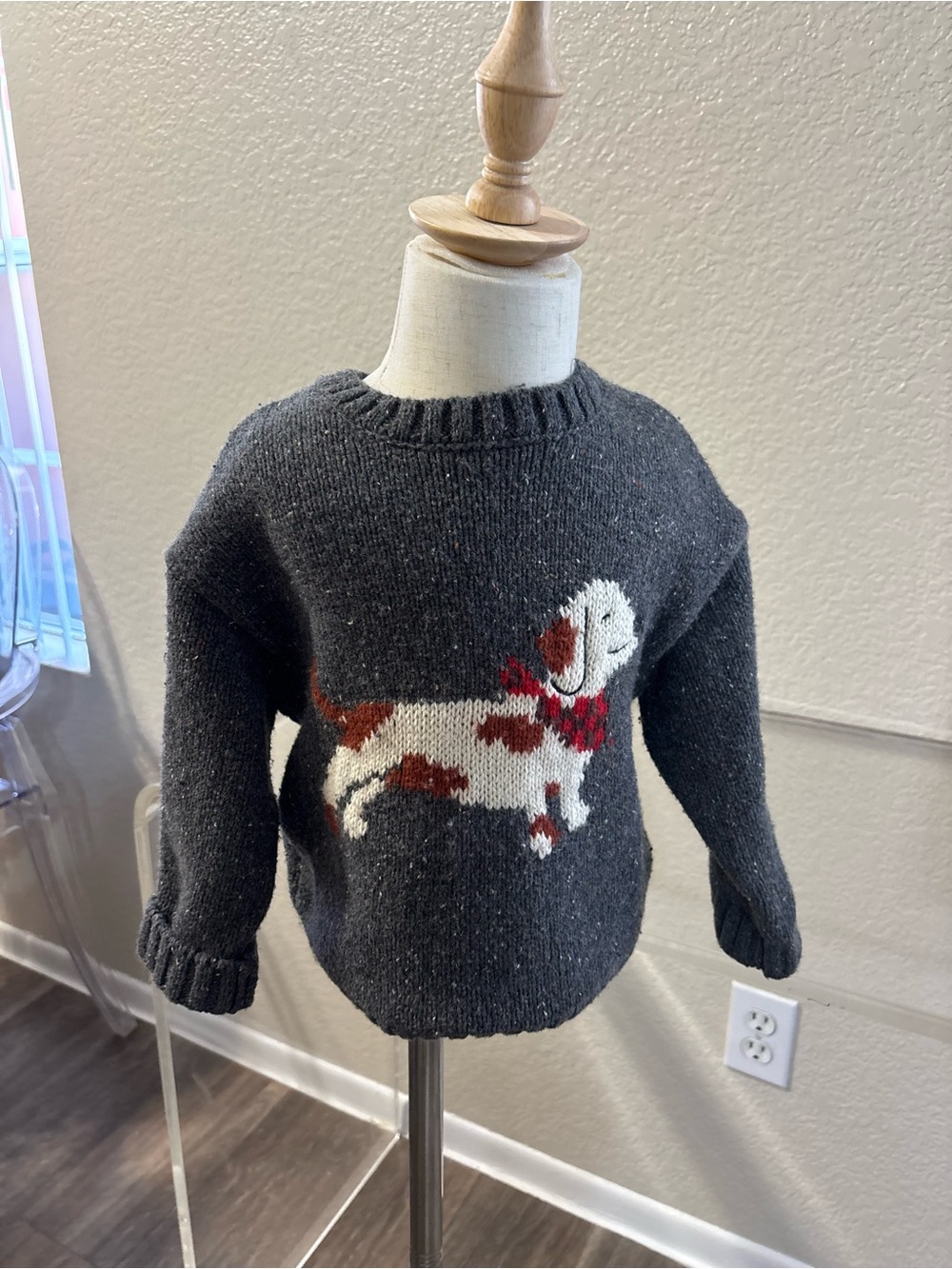 Zara Charcoal Gray Knit Sweater with Dachshund Motif